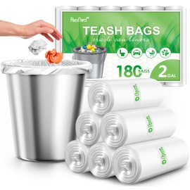 180 Counts 2 Gallon (1.8-2 Gal) Small Trash Bags Garbage Bags by RayPard, fit 1.6,1.8,2,2.2 Gal Waste Basket, 6.5-7 Liter Strong Trash Can Liners for Home Office Kitchen Bathroom Bedroom, Clear