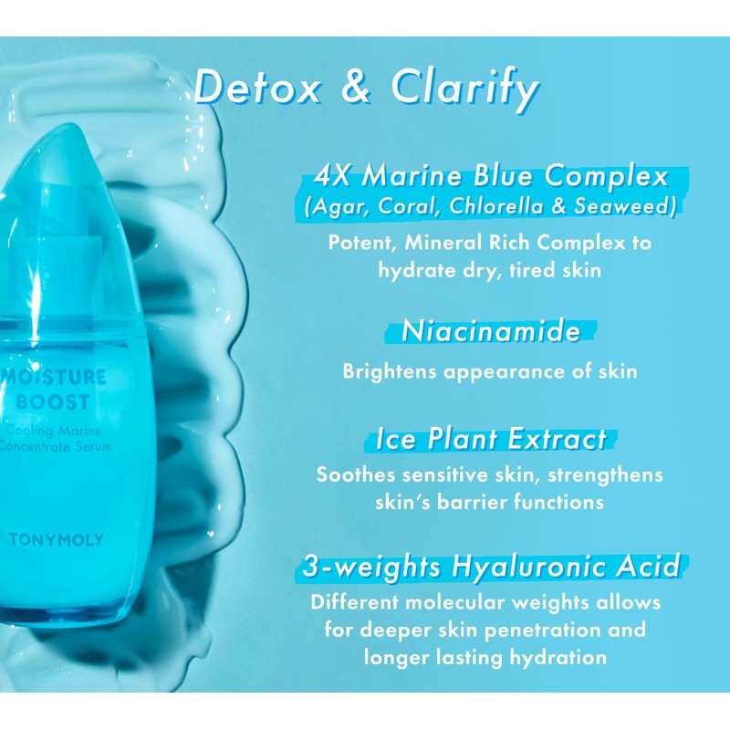 TONYMOLY Moisture Boost Hydrating Serum – Cooling Marine Concentrate with