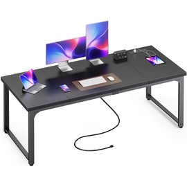 Huuger 63 x 24 inch Desk with Power Outlets & USB-C, Deeper & Thicker Desktop, Robust Metal Tubes, Computer Desk, Heavy Duty Office Desk, Work Gaming Desk, for Home Office, Black