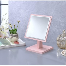 LOPOO 9.5-Inch Tall Polyresin and Wood Make-Up Mirror on Pedestal, Pastel Pink Finish
