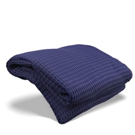 NOAH VERDE Bedspread Waffle Pique: Navy Blue, 100% Cotton, Sofa Blanket: 120 x 170 cm, Blue, Light Summer Duvet, Waffle Blanket, Bed Throw, Couch Blanket, Cuddly Blanket, Cotton Blanket, Cloth