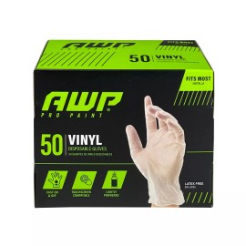 AWP 50 VINYL DISPOSABLE GLOVES | FITS MOST | LATEX FREE | TOUCHSCREEN COMPATIBLE