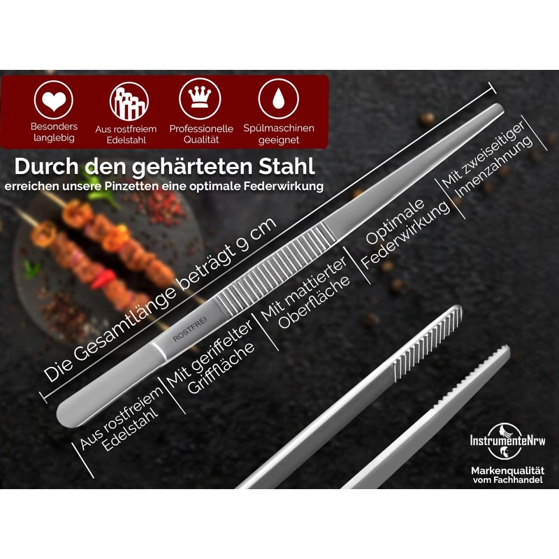 InstrumenteNRW Chef’s stainless steel meat/barbecue tongs, various lengths available., 9,0