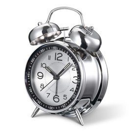 Cadmos Loud Alarm Clock for Heavy Sleepers Adults,Retro 4 Inch Silent Non-Ticking Quartz with Backlight,Twin Bell Analog Kids Alarm Clocks for Bedrooms Bedside (Grey)