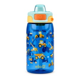 Ello Kids Pop & Fill 16oz Tritan Plastic Water Bottle with Quick Fill Technology, Leak Proof Locking Lid, Sip & Chug, BPA Free, Dishwasher Safe, For School, Lunchboxes, Construction