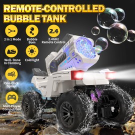 Remote Control Car with Bubble Guns, 2.4Ghz RC Car Toy with Light &Fog Mist, All Terrain Monster Truck Toys for Boys Girls aged 4-7, Off Road RC Truck, Christmas or Birthday Gift for Kids 3-5 6 7 8-12