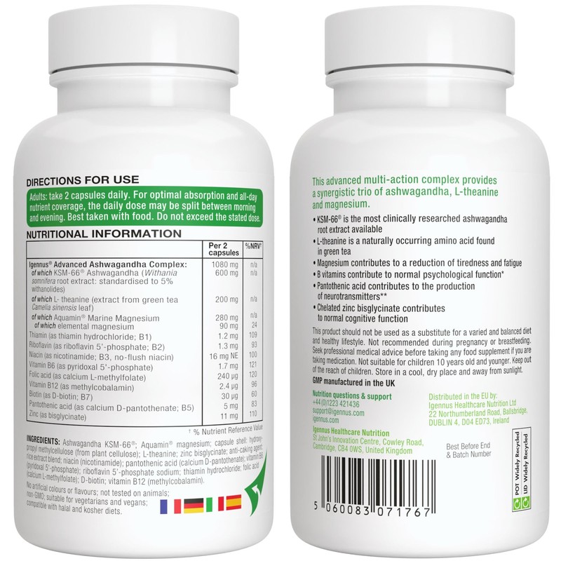 Igennus Advanced Ashwagandha KSM-66 Stress Support Complex 600mg with L-Theanine