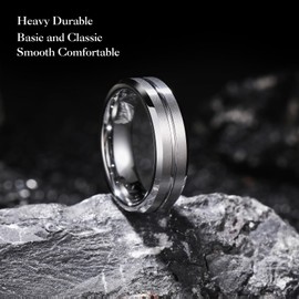 King Will 6mm Mens Wedding Band Silver Tungsten Wedding Ring for Men Groove Line Matte Finished Surface Comfort Fit Size W (11.5)