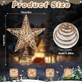 KEYIDO Champagne Star Christmas Tree Topper Star for Christmas Tree Metal Xmas Tree Topper for Christmas Decorations Ornaments 20cm