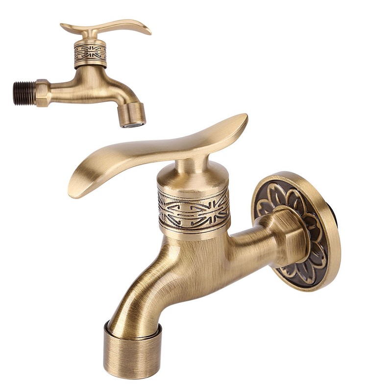 Antique Style Brass Washing Machine Faucet Wall Mount Laundry Cold