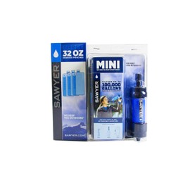 Sawyer Mini PointOne Water Filter, Outdoor Water Purifier, Drinking Water Economy Set With 3 x 1 L, 2 x 2 L, 1 x 1 L Drinking Bag, blue