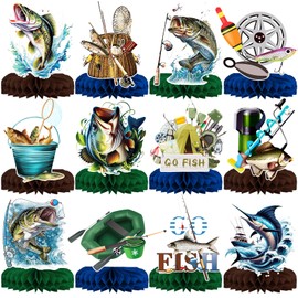 12Pcs Gone Fishing Party Decorations Fishing Centerpieces Fishing Party Decorations Fishing Birthday Party Decoration Fishing Table Decor for Fish Party Decoration Supplies