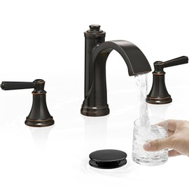 Waterfall Bathroom Faucet 3 Hole, 4-16 Inch Oil Rubbed Bronze Bathroom Faucet, Brass Bathroom Sink Faucet, 2 Handle Bathroom Faucets, Bathroom Vanity Faucet with Pop-Up Drain, Water Hoses