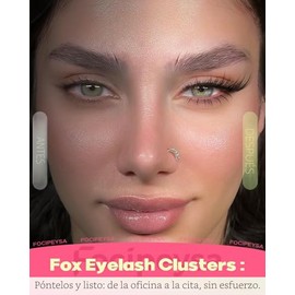 Focipeysa Extensiones de racimos de pestañas Wispy, racimos de pestañas espigas, 10-18mm, extensiones de pestañas Fox Eye, pestañas individuales derec