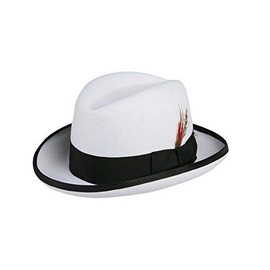 Godfather Homburg Fedora Hat in White with Black Band (Medium = 22.25")