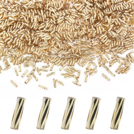 1400pcs 2x7mm Golden Glass Bugle Beads Tube Twisted Seed Beads for Earring Bracelet Necklace Jewelry DIY Craft Making AAA