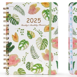 MUZZIOU Monthly Planner 2025, Weekly & Monthly Planner 2025, Calendar Planner 6.1" x 8.5", Jan 2025 - Dec 2025 12 Monthly Organizer with Tabs Hardcover, Leaves