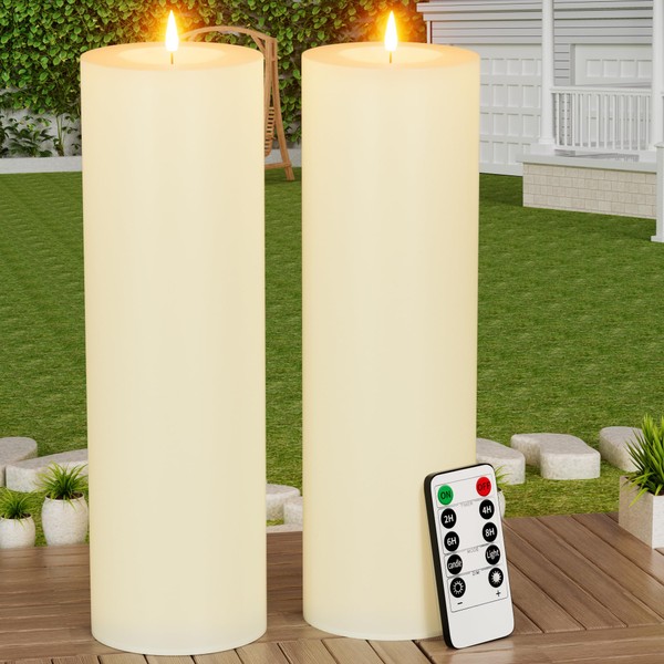 14" x 4" Large Outdoor Candles with Timer Waterproof Flickering