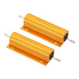PATIKIL 100W 33 Ohm Aluminum Shell Resistor, 2 Pack Aluminum Housing Resistor Housed Case Wirewound Resistors Screw Tap Power Resistor, Golden