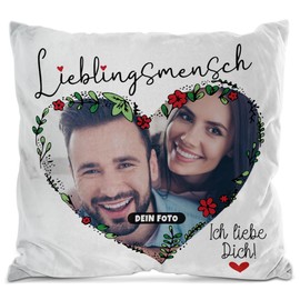 PR Print Royal Fluffy Photo Cushion with Saying "Lieblingsmensch, Ich Liebe Dich - zum selbst gestalten mit Foto - Geschenke zum Jubilä" [German Language] Includes Filling, White Fluffy, 40 x 40 cm