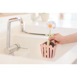 Vigar Florganic 3-Piece Sink Caddy Set, Eco-Friendly Daisy-Shaped Dish Brush, Sponge and Fence-Shaped Holder with Suction Cup, Pink