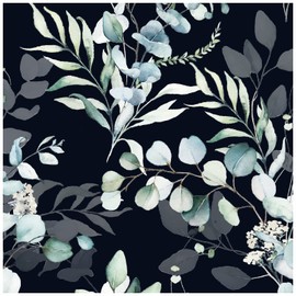 HAOKHOME 93042-3 Peel and Stick Wallpaper Black/Grey Eucalyptus Leaf Floral Wall Mural Home Nursery Boho Decor 17.7in x 6.6ft