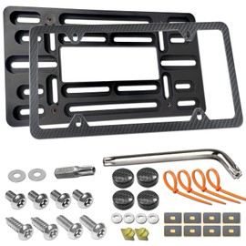 Aootf Front License Plate Bracket- Universal Front Bumper License Plate Mounting Kit, Car Tag Holder Adapter& Carbon Fiber Plate Cover, Anti-Theft Lock Screws, Caps, Nuts, For US Vehicle Trailer Truck