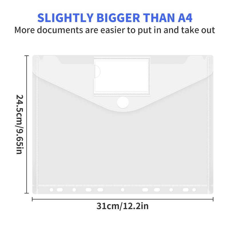 Pack of 14 A4 Document Wallets - Transparent Document Folder