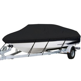 cciyu Boat Cover Fits 11ft-13ft long and beam width up to 68inch 600D Oxfor Ford Heavy Duty Trailerable Cover for V-Hull,Tri-Hull,Pro-Style,Fishing,Bass Boat,Runabout-All Weather Protection Black