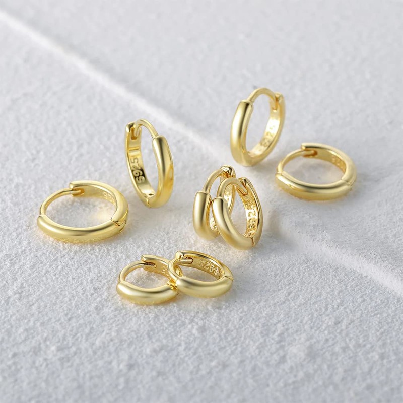 LUXSTAR Tiny Hoop Earrings, Ring, Silver 925, Gold, Thickness 1mm,