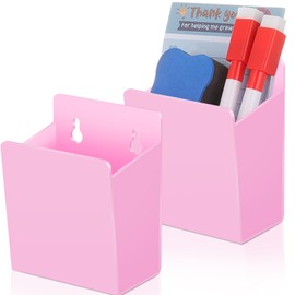 Chivertion 2 Pcs Acrylic Wall Mounted Marker Holder Acrylic Pen Holder Adhesive Glass Whiteboard Marker Organizer Dry Erase Organizer with Tapes Hanging Holes for Whiteboard Fridge Locker(Pink)