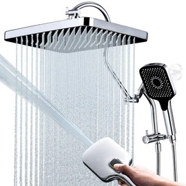 Cabezal de ducha de lluvia de 13 pulgadas con pulverizador de mano multifunción Combo, desviador extendido de metal de 3 vías con soporte y brazo de e