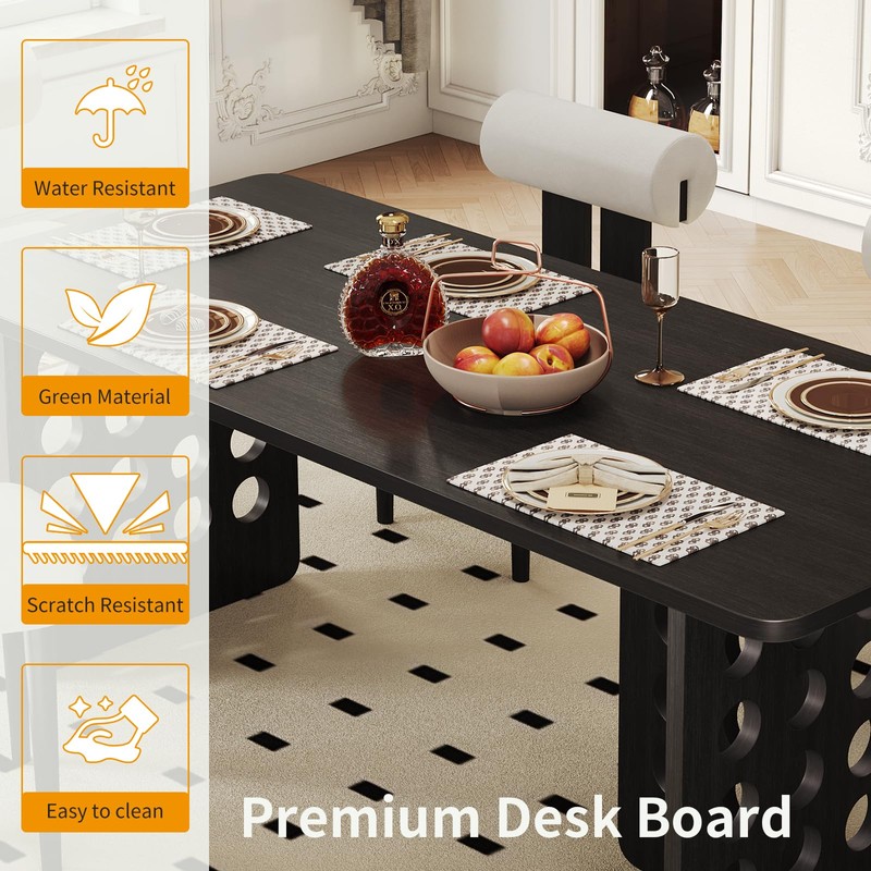 MesaSync 63 Inch Table for 4,Black Rectangular Dining Table，Contemporary Wooden