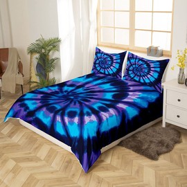 Tie Dye Comforter Cover Set Hippie Spiral Bedding Set Ethnic Boho Duvet Cover Swirl Tie Dyed Pattern Bed Comforter Cover,Bohemian Hippie Bedding Decor Queen Fashion Quilt Cover with 2 Pillowcases