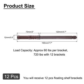 sourcing map 12 Pcs Floating Shelf Brackets, Metal Hidden Shelf Support Brackets 0.5" x 4.7" Invisible Shelf Brackets with Screws for Floating Wood Shelves (Brown)