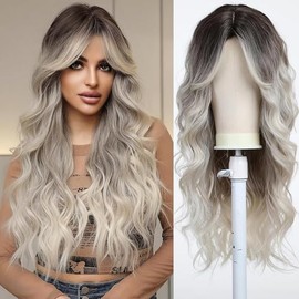 Pelucas para Mujer, Pelucas para Mujer Cabello Natural, Peluca Natural para Fiestas Temáticas, Cosplay, Halloween, Conciertos(negro gris degradado)
