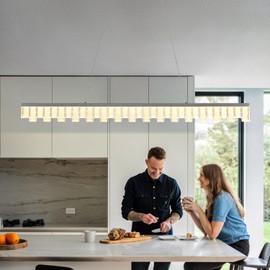 Dalouguan Modern Pendant Lights Kitchen Island, 50" Minimalist Dimmable LED Linear Light Fixture Silvery Gray Aluminum Bar Lights Hanging for Dining Room, Kitchen, Restaurant, Living Room