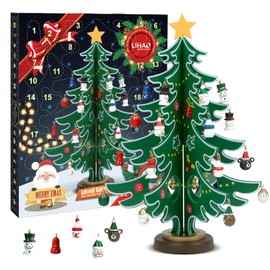 LIHAO Advent Calendar 2024 Christmas 24 Days Wooden Xmas Tree Countdown Calendar Set DIY Mini Desktop Decoration for Christmas Gift Party Favor Supplies