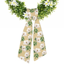 On-Airstore Spring Wreath Sash for Front Door Magnolia Ribbon for Wreaths Spring White Floral Wreath Scarf Satin Sash for Garland Porch Yard Indoor Outdoor Chair Bow Home Decor 4.5 × 56"