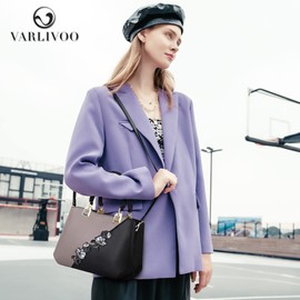 VARLIVOO Women's Handbag Shoulder Bag Floral Pattern Women Shoulder Bag Pom Pom Decoration Shopper Bags Women's Crossbody Bag Waterproof PU, gray, Classic