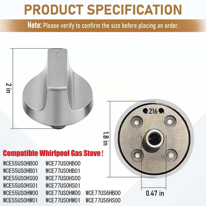 4 pcs W11418244 Range Knob Compatible with Whirlpool Gas Ranges