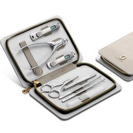 MR.GREEN Set De Manicura Con Estampado De Moda, Cortaúñas Profesional, Kit De Herramientas De Cuidado Personal, Cortador De Uñas De Regalo Con Estuche De Cuero (Beige, Juego De 8 Piezas)