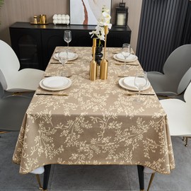 Vinyl Tablecloth with Flannel Backing - Waterproof, Oil-Proof, Easy to Clean -Plastic Table Cloth - Perfect for Dining Tables, Kitchen Tables, Parties (Coffee Leaves, 54×72 Inch Rectangular)