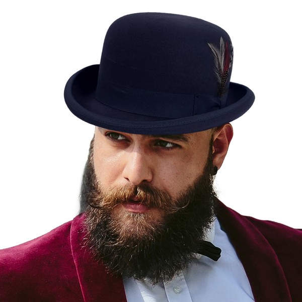 HISSHE Men's Wool Fedora Hats Women Felt Bowler Derby Hat