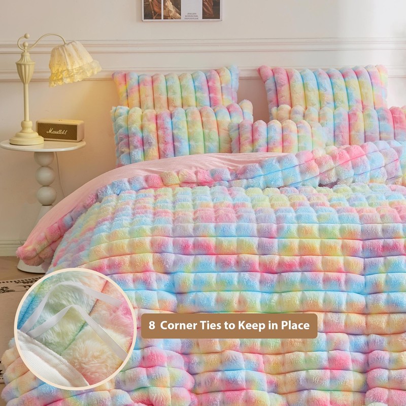 2 PCS Fluffy Bubble Faux Rabbit Fur Duvet Cover Set
