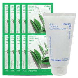(10 sheets) Innisfree Energy Mask Green Tea + Visa Trouble Cleansing Foam / (10매)이니스프리 에너지 마스크 그린티+비자 트러블 클렌징 폼