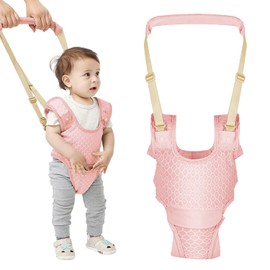 Huifen Baby Walking Harness, Handheld Kids Walker Helper with Detachable Crotch Adjustable Walker Harness Assistant Belt Baby Learning Walk Toddler Infant Walker 9-24 Months (Breathable Pink)