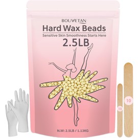 Hard Wax Beads, Bouvetan 2.5lb Wax Beans for Hair Removal, Sensitive Skin, Ideal Hair Removal Waxing Beads for Bikini, Legs, Eyebrow, Facial, Brazilian, Full Body (Cream)