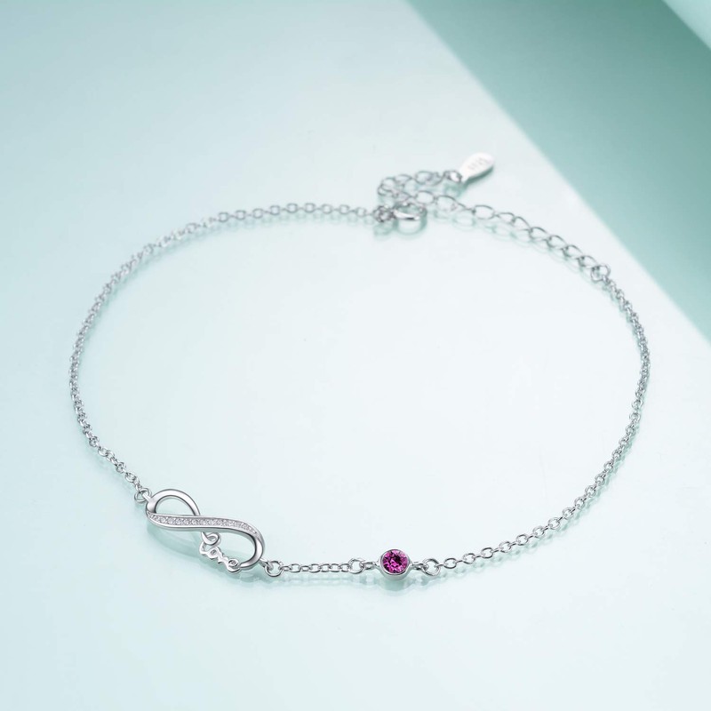 Infinity Anklet Sterling Silver 925 Women's Adjustable Infinity Anklet with
