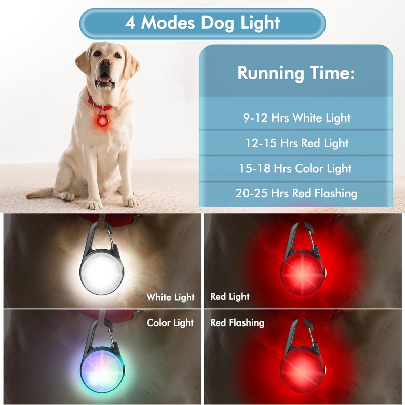 4 Modes Dog Collar Light，2 Packs IP68 Waterproof Dog Lights